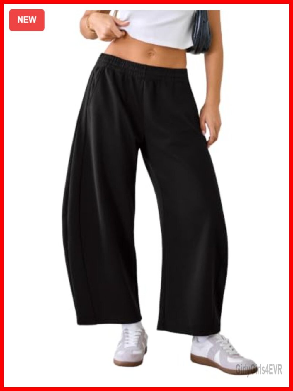 FAIABLE Wide Leg Barrel Cropped Sweatpants Drawstring Pockets